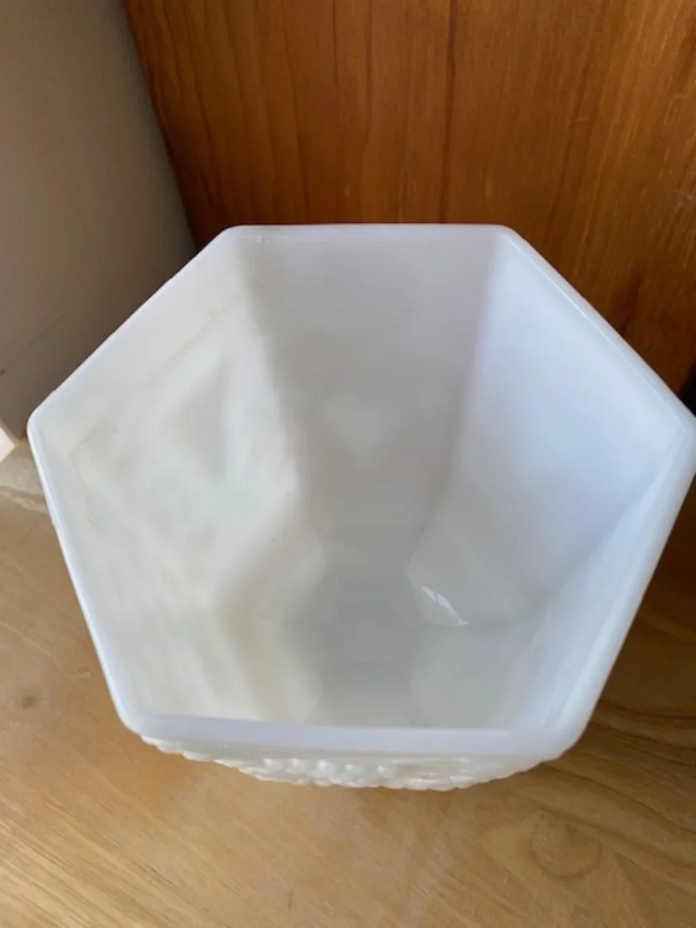Milk Glass Vase with Grapevine Design